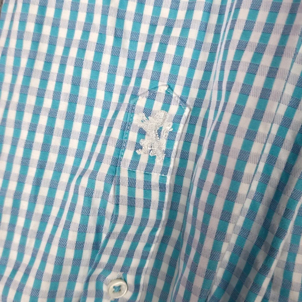 Bugatchi Uomo Mens Blue White Gingham Check Long Sleeve Button Up Shirt‎ 16.5 34
